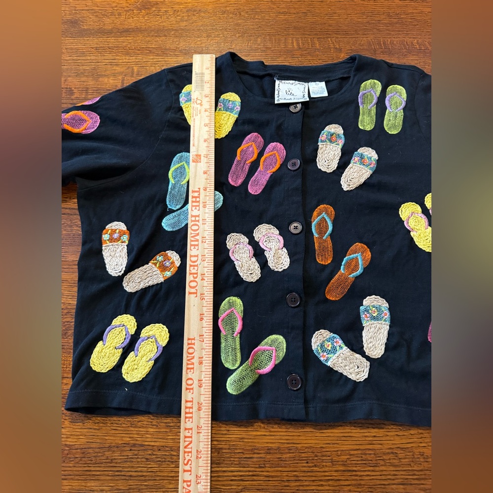 Michael Simon Black Cardigan with Multicolor Flip-Flop Appliqués - Picture 8 of 8